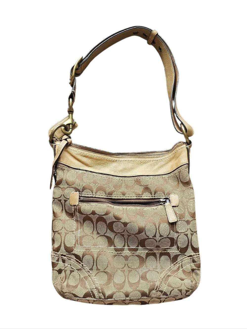 Y2k Coach Signature 10402 Crossbody Purse Shoulder Bag with Leather Trim Brown